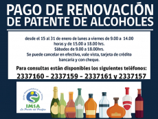 Pago de renovación de patentes de alcoholes se atenderán en dependencias municipales de Avenida Barros Luco 2347