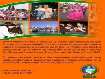 Invitaci&oacute;n para la Cuenta P&uacute;blica del alcalde Omar Vera. 
